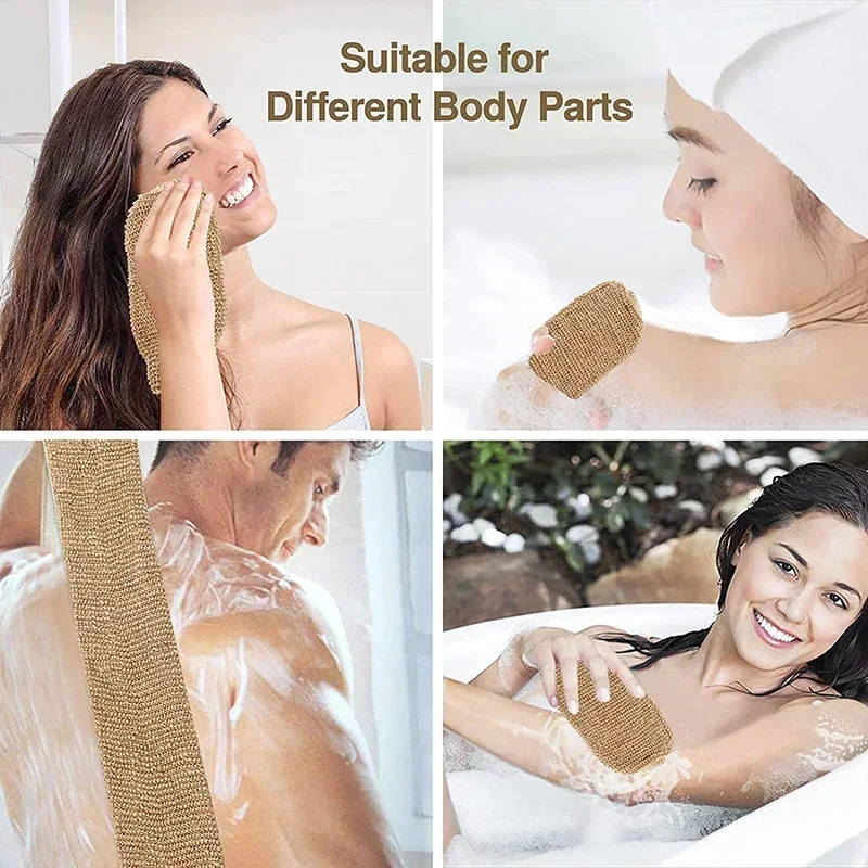 Description Picture 2 of itemHemp Back Scrubber Bath Towel Jute Exfoliating Loofah Back Strap with Gloves for Shower Bath Body Cleaning Kit for Bath Supplies