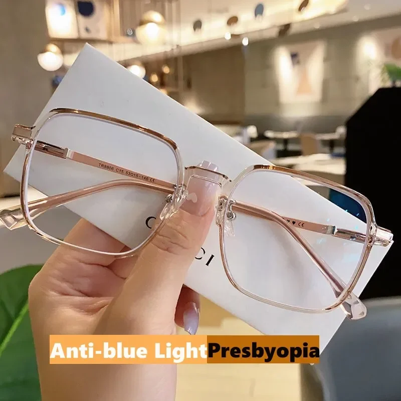 Women's Luxury Reading Glasses Vintage HD Vision Blue Light Blocking Eyewear Ladies New Trendy Transparent Far Sight Presbyopia