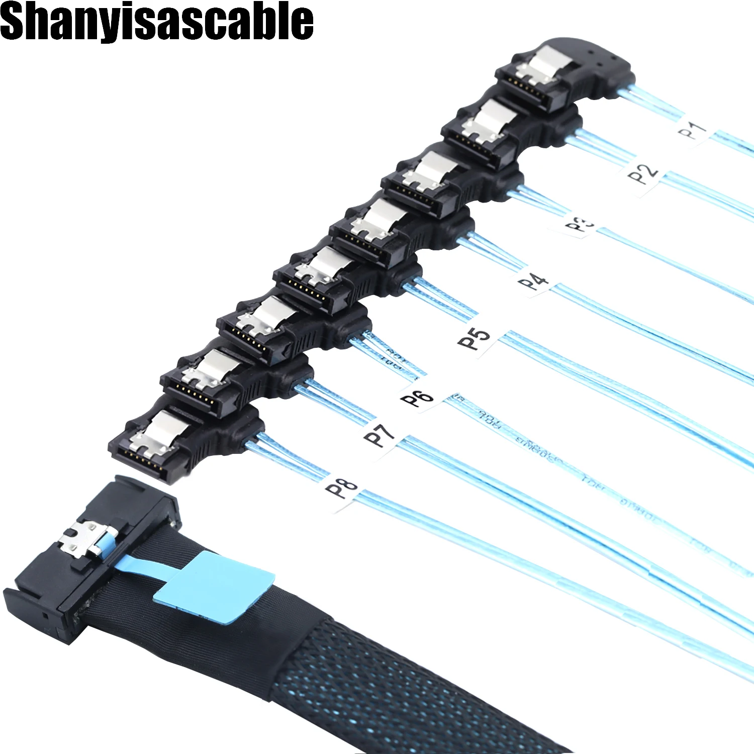 0.5M MCIO 74P 8X 8I SAS SFF-8654 8i PCI-E Ultraport Slimline 5.0 to 8X SATA 7P left angle female Cable