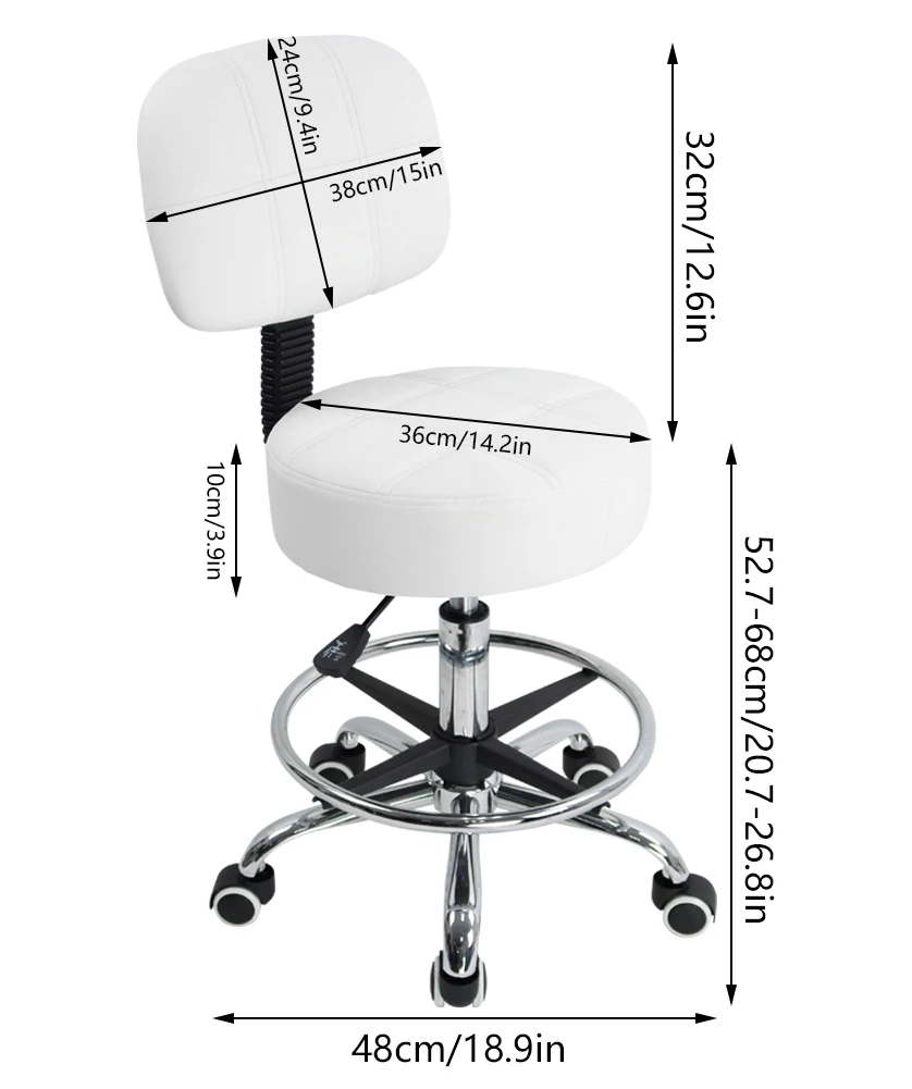 KKTONER Swivel Round Rolling Stool PU Leather with Adjustable Foot Rest Height Adjustable Task Work Drafting Chair with Back 2