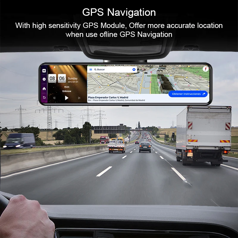 12Inch Car Mirror Android8.1 Stream Media RearView Mirror FHD 1080P Camera Dual Lens Video Recorder GPS 4G Dash Cam Car DVR ADAS