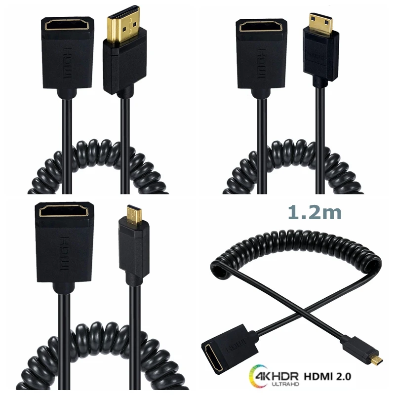 

1.8m High-Quality Expansion Spring 4K 60Hz 2.0 Version HDMI-compatible Female Cable to Micro Mini HDMI-compatible Male HD Cable