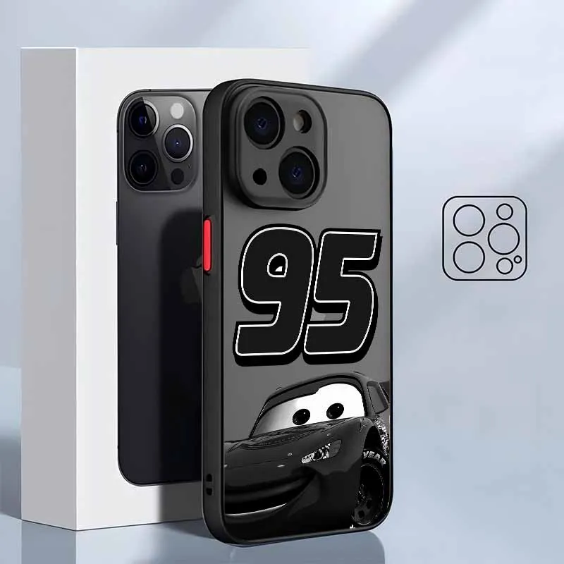 Frosted Translucent Soft Phone Case Featuring L-Lightning M-McQueen Design