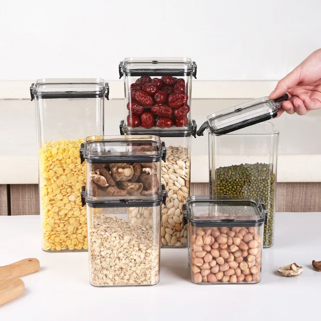 5Pcs Sets Sealed Jar Food Storage Box Transparent Plastic Kitchen Organizer Multigrain Tank Stackable Dried Sealed Storage Jars 1