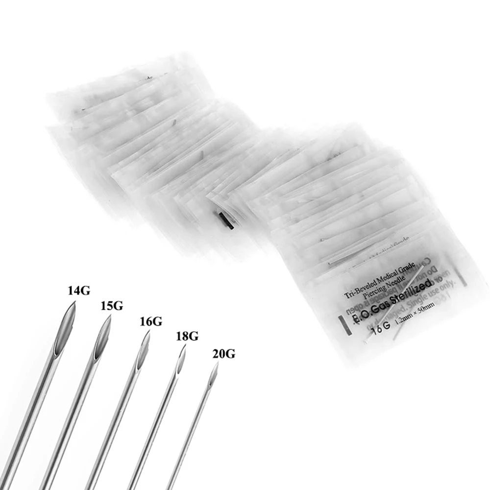 Body piercing needle 5-100pcs 10G 12G 14G 16G 18G 20G surgical steel sterile disposable ear nose navel nipple lip