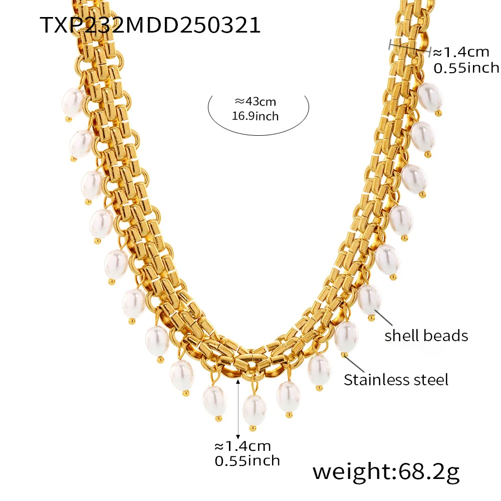 Riesenrad Schöne Perle Quaste Edelstahl Halskette Für Frauen Wasserdichte Kette Charme Luxus Bankett Party Schmuck Geschenk – Detail 5