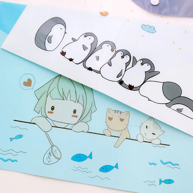 A4 Cute Cartoon Animal File Holder Snap Button PVC Folder Pen Box Office Information Bag 10Pcs/set