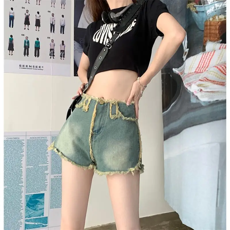 Distressed Shorts Women  Jeans Summer Patchwork High Street Fashion Simple All-Match Comfortable Korean Style Chic Loose