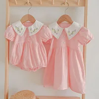 Summer New Kids Baby Girls Short Sleeve Sisters Embroider Dress Infant Rompers Kids Baby Girls Sweet Princess Clothes Rompers 2