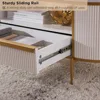 Modern Luxury Fluted Coffee Table, 48" Oval Coffee Table with Drawer, Faux Marble Top, Curved Profile Design, Gold Metal Decor 6
