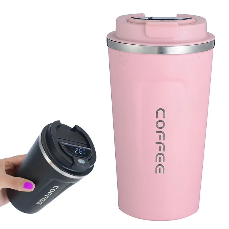 380ML Stainless Steel Car Coffee Cup Leakproof Insulated Thermal Thermos  Cup Car Portable Travel Coffee Mug Pink