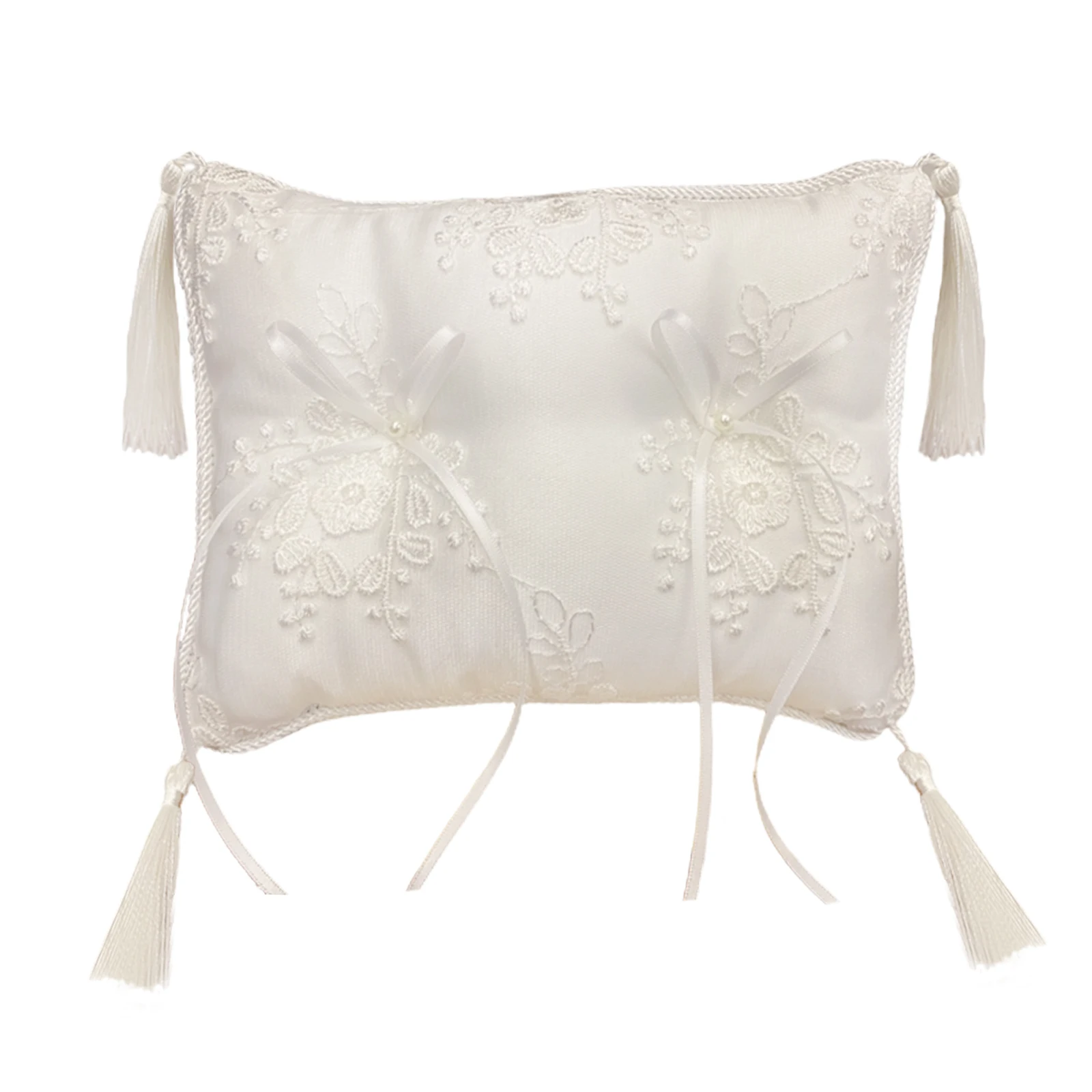 

Ring Cushion Satin Filled Silk Cotton Rings Pallet Double Heart Fringe Pillow Romantic European For Wedding Party Ceremony