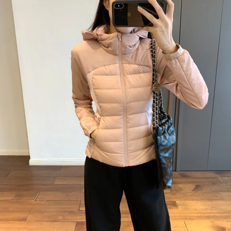 

Warm winterfashionabletrendyLu's 90 White Duck down Vacuum Compartment Detachable Hooded Short Lightweight down Jacket Women's A