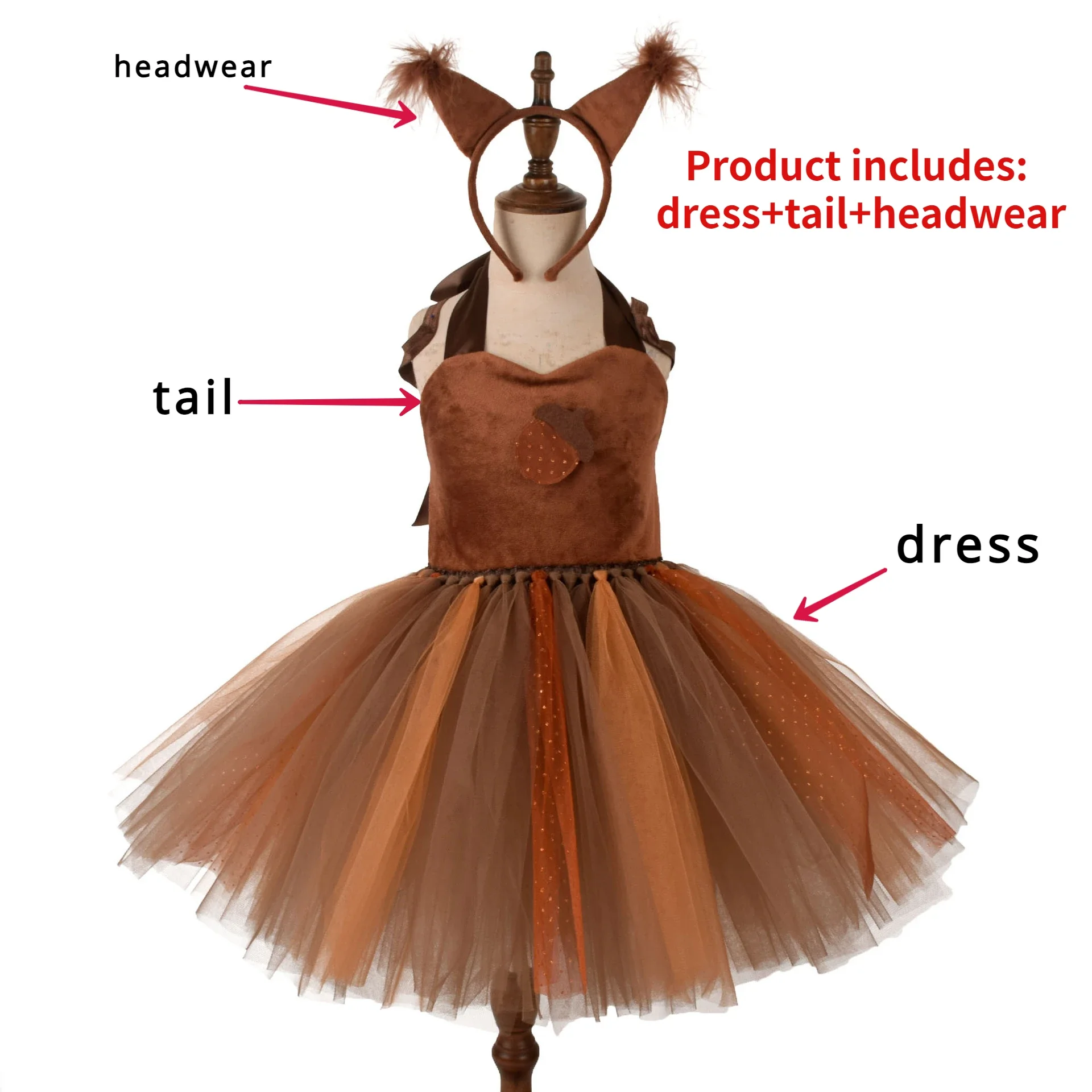 Halloween Children Squirrel Dress Costume 2-12Y cosplay costume animal tutu skirt outfit kids girls dress