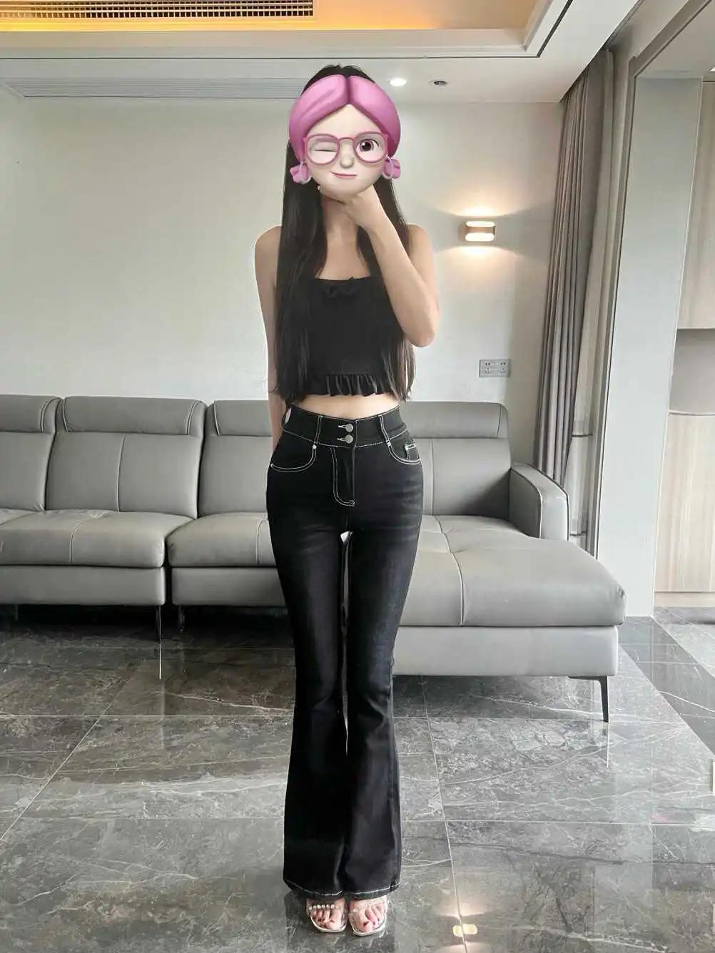 High Waist Bell Bot Jeans Women's Denim Pants with 08cm Hip Lifting Waist Cinching High Waist H-ape Jeans for All Seasons