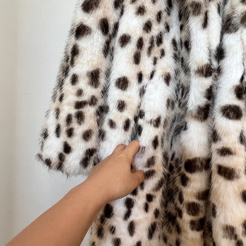 Luxury Maxi Long Leopard Belted Faux Fur Coat Women Winter Brand Fashion Mob Wife Vibe Fox Fur Jacket Overcoat