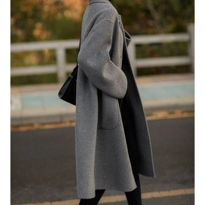 Women's Reversible Cashmere Coat, Long Loose Casual Woolen Outwear, Temperament Fashion, All-Matching, Autumn, Winter, New, 2024