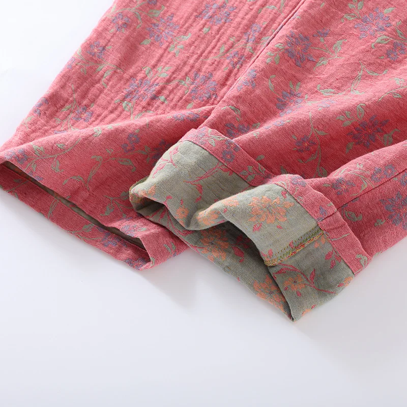 Chinese-style Color-woven Jacquard Pajamas Cotton Double-layer Gauze Pijamas Women Long-sleeved National Style Loungewear Set_ecoleips.com