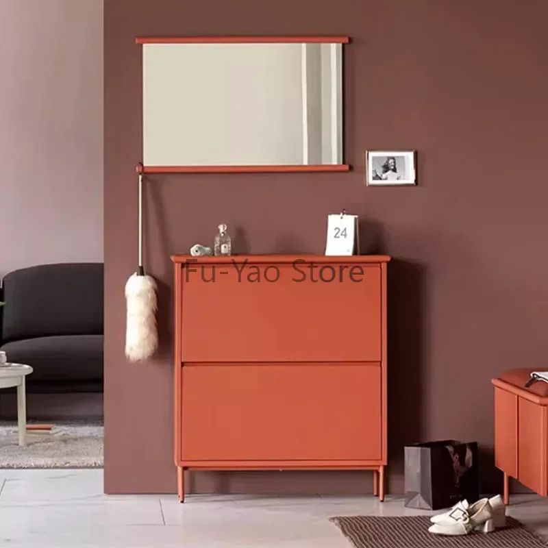 

Clear Modern Shoe Cabinets Vertical Multilayer Storage Thin Shoe Rack Flip Front Door Szafka Na Buty Multifunctional Furniture