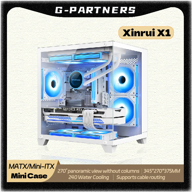 G-PARTNERS 신루이 X1 PC 케이스 M-ATX 미니-ITX A-필러 없는 파노라마 바다 전망룸 240 수냉식 미니 파노라마 컴퓨터 케이스