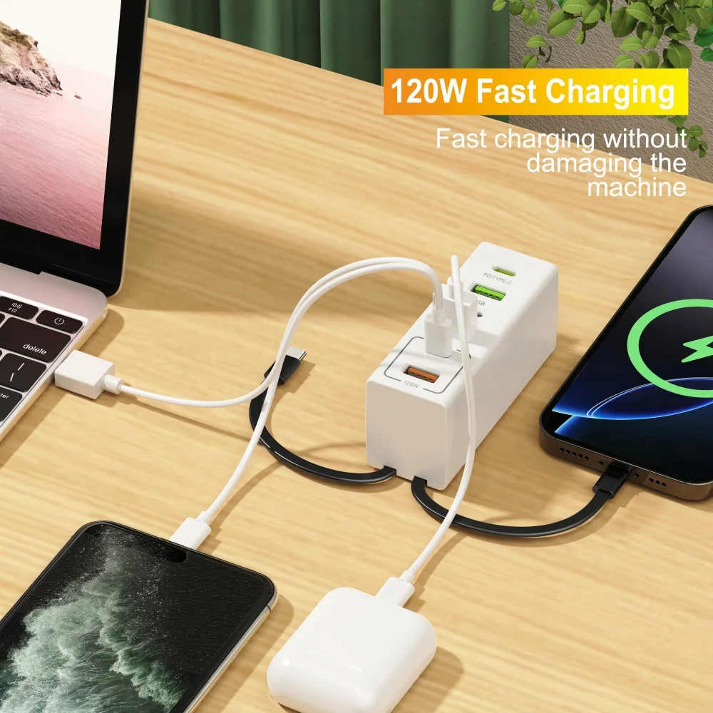 120W USB Type C Power Strip Mobile Phone Charger Fast Charging Electrical Socket Power Strip For iPhone Xiaomi Wall Adapters