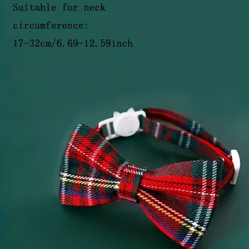 1pc Pet Breakaway Cat Collar Bow Tie and Bell Cute Plaid Christmas Red Elastic Adjustable Dog Collar With Sash Small Bell For Ca 1