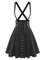 ROSEGAL Plus Size Women's High Waist Jumper Skirts Gothic Lace Up Buckles Godet Hem A Line Suspender Skirt Three Colors Choose