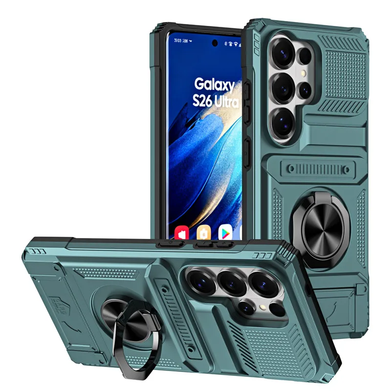 Armor Shockproof Magnetic Ring Stand Holder Case with Card Slot Wallet Back Cover