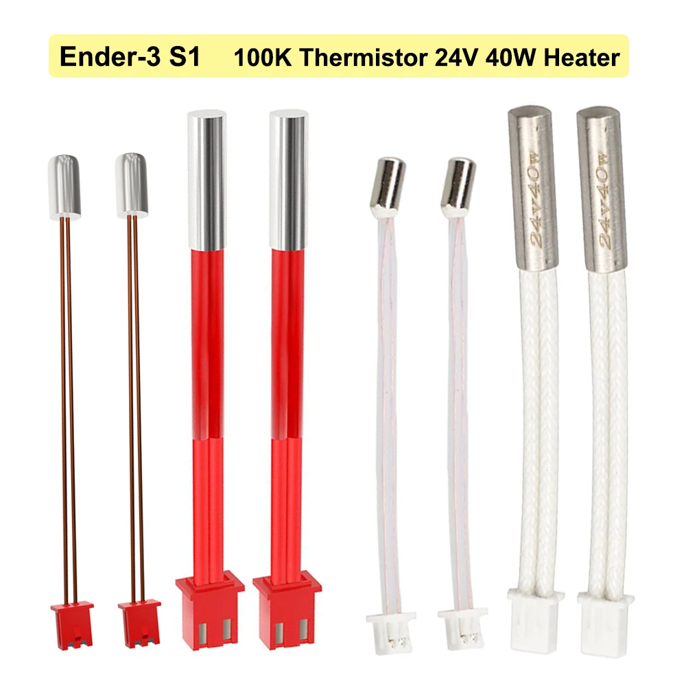 Top Quality XH2.54 24V 40W Cartridge Heater 100K Thermistor For Ender-3 S1 Hotend Temperature Sensor XH1.25 3D Printer Part