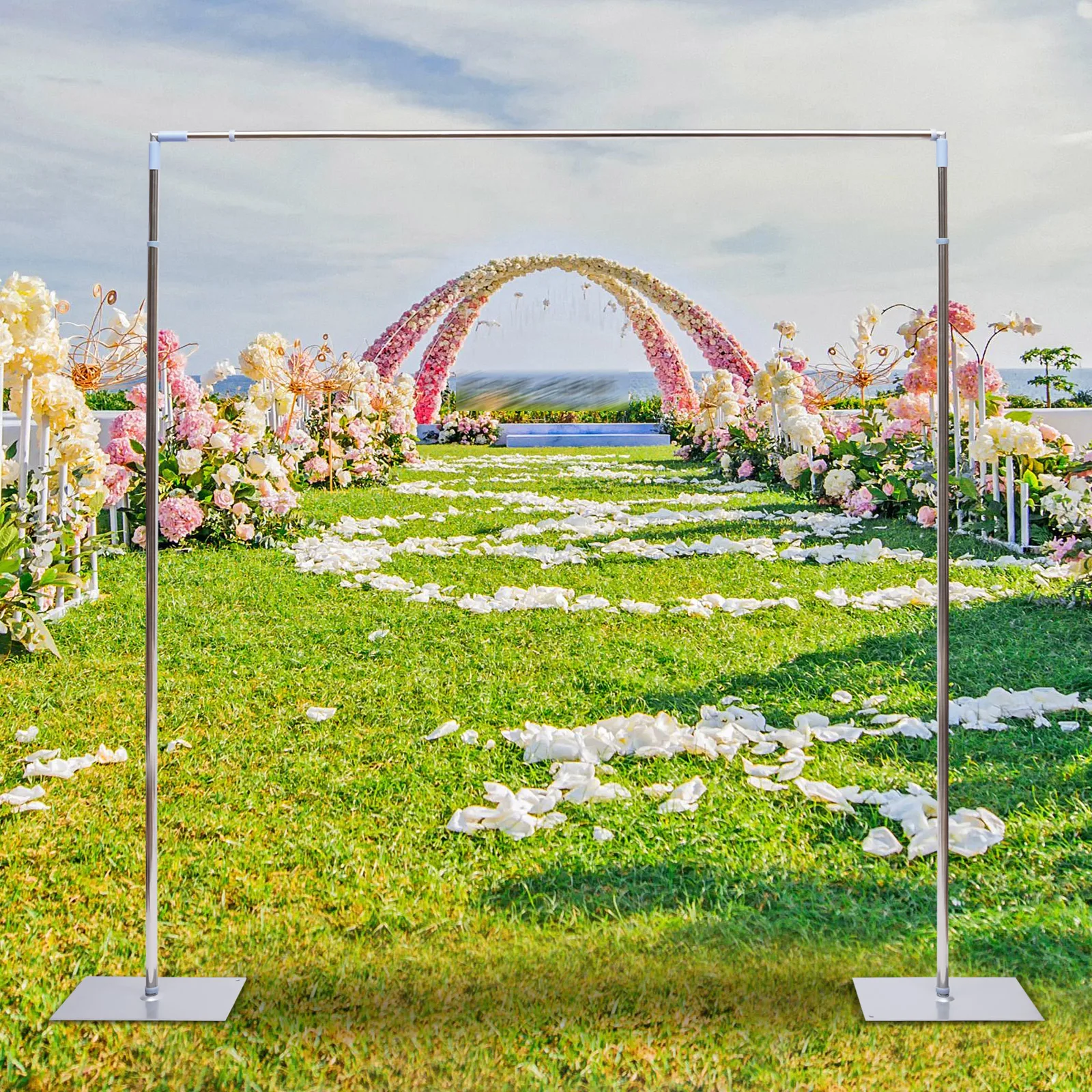 Professional Backdrop Stand 10ft Silver Portable Drape Background Support Telescopic Poles Stand for Event Party Photography