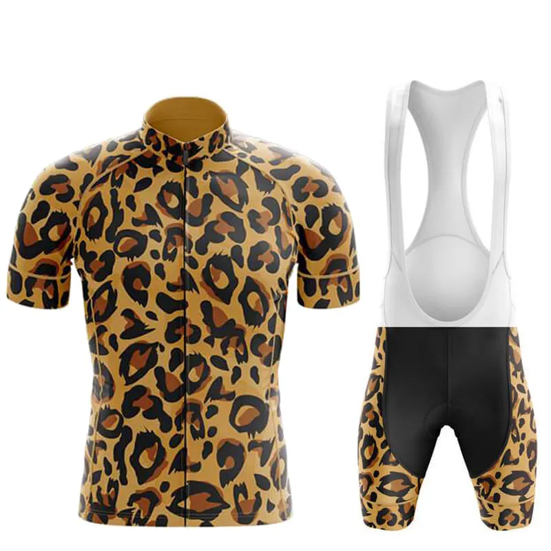 Leopard Print Bike Uniform New Man's Short Sleeves Cycling Clothing Summer MTB Bike Riding Cycling Jersey Set Ropa Maillot