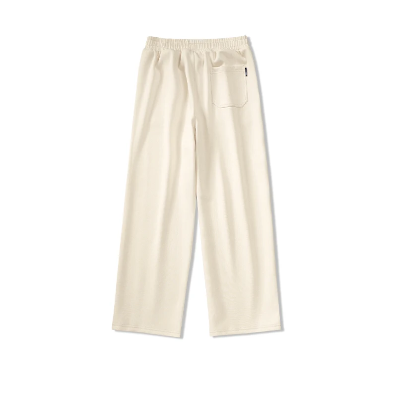 Spring Autumn Men's Pockets Elastic High Waisted Solid Drawstring Loose Casual Wide Leg Sports Trousers Office Lady Pants Wide Leg Pants
