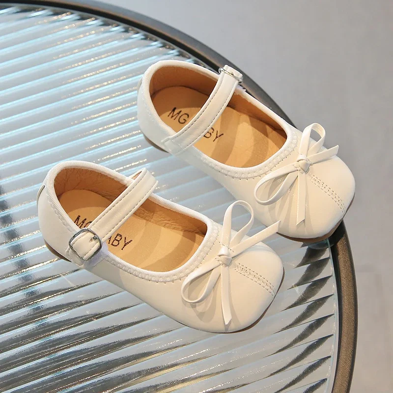 Spring Autumn Girls Princess Shoes Butterfly Mary Janes White Black Leather Shoes For Kids Flats Child Single Shoe Baby Toddlers