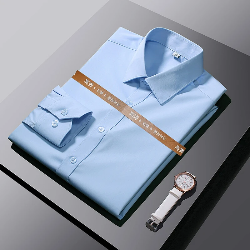

Четырехсторонняя эластичная Мужская придающая форму деловая Однотонная рубашка 2024 новая официальная Рабочая одежда