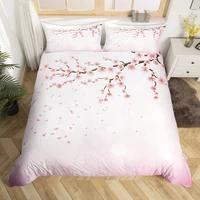 Cherry Blossoms Bedding Set Japanese Style Theme Pink Comforter Cover Set Printed Duvet Cover with Zipper Couple, Twin Size 1