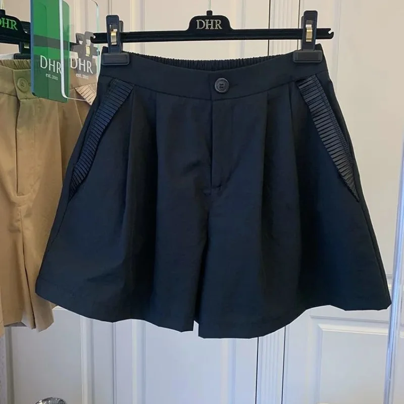 Casual Trend Solid Color Wide Leg Pockets Shorts Summer Women's Clothing Loose All-match Elastic High Waist Pants for Female