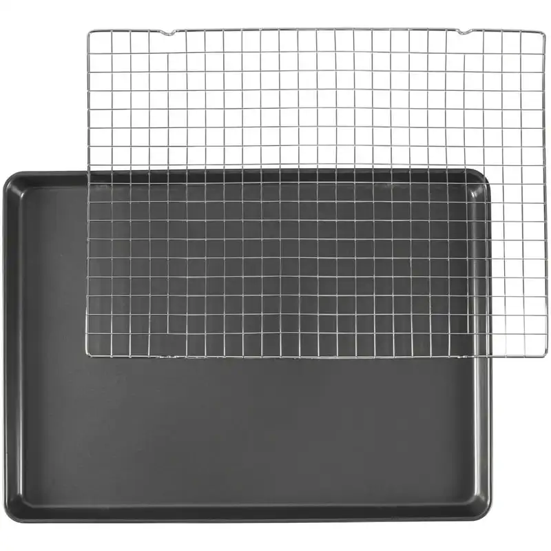 

It Better Steel Non-Stick 15 x 21-inch Cookie Pan and 14.5 x 20-inch Chrome Cooling Grid Set in square cake pan Takoyaki pan R