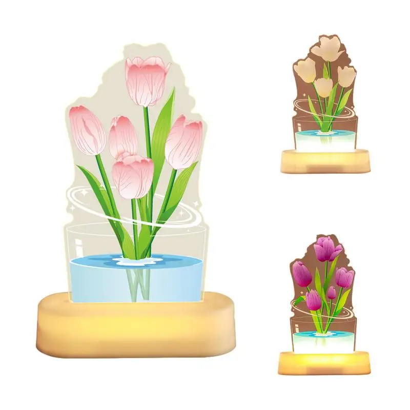 

Flower Desk Lamp Cordless 3D LED Valentines Decoration Lamp Bedroom Table Lamp Acrylic Light Up Artificial Flowers For Home