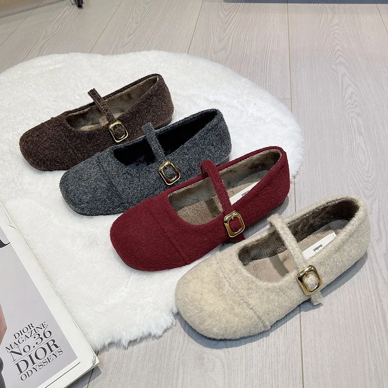 Pelzfutter Damen Flache Schuhe Komfort Runde Zehen Weiche Sohle Schuhe Outdoor Warm Kurze Plüsch Mary Jane Schuhe für Herbst Winter – Detail 12