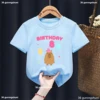 5th/6th/7th/8th/9th Birthday Capybara Balloon Printed Tshirt Girls/Boys Funny Kawaii Kids Clothes Fashion Solid T-Shirt Tops 4