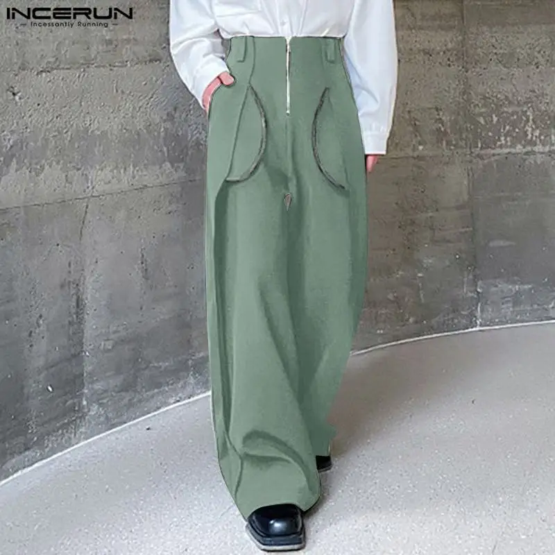 

Мужские однотонные брюки на молнии с карманами, джоггеры, уличная одежда, широкие брюки, мужские свободные модные повседневные длинные брюки, 2024