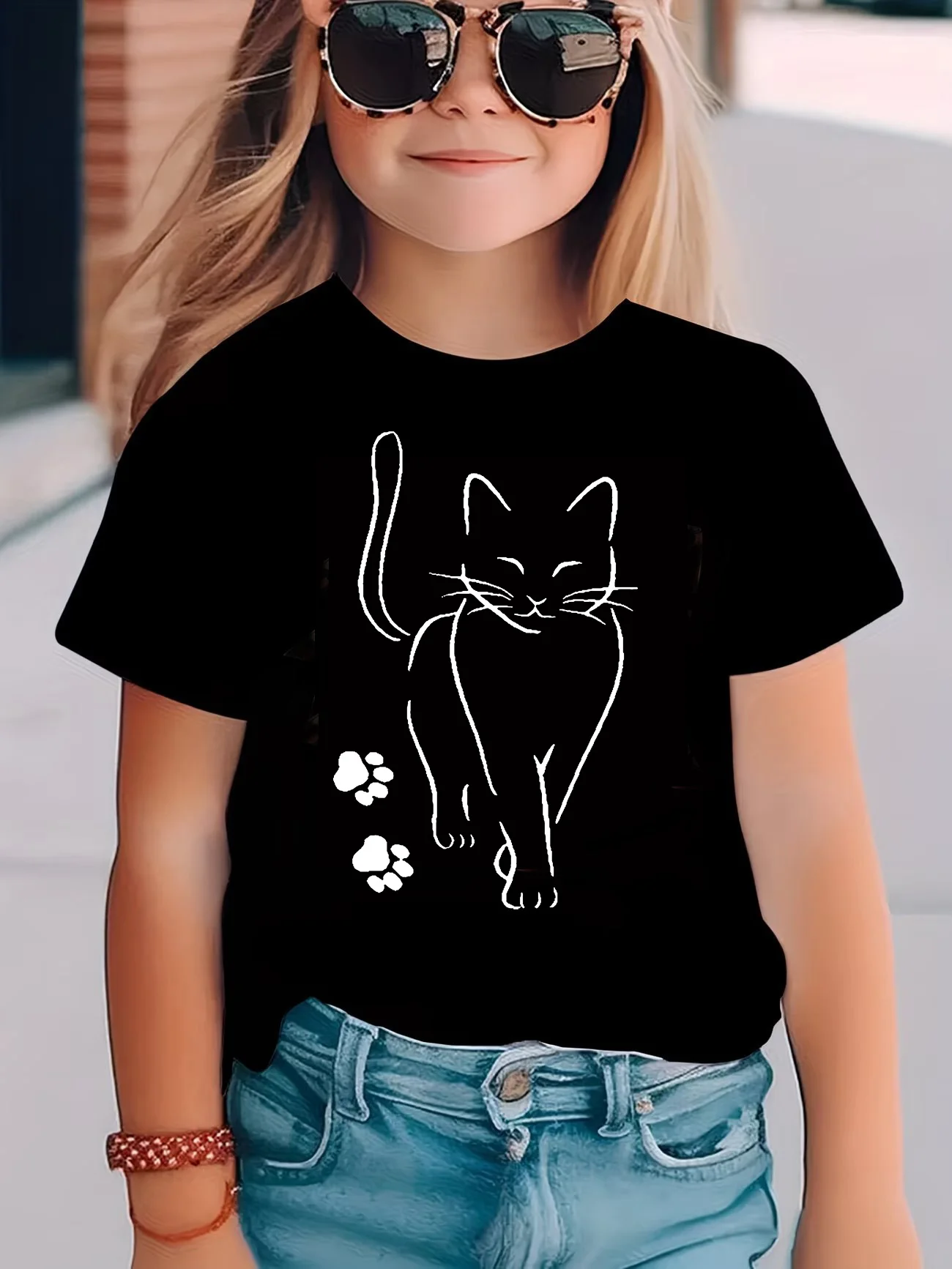 Kawaii Kitten Summer Kids T-Shirt - Cute Cartoon Cat Short Sleeve Tee