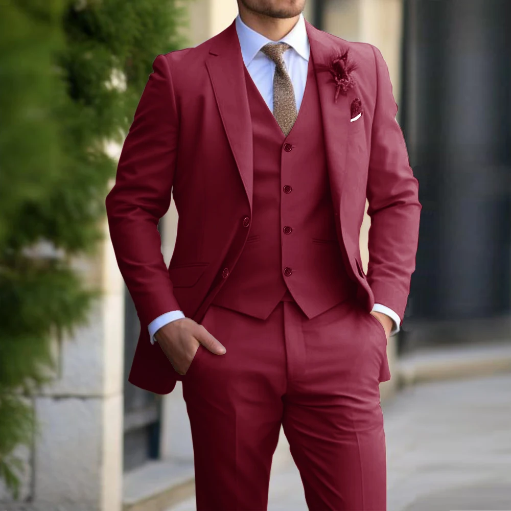 Men Suit 3 Pieces Fashion Slim Fit Blazer Vest Pants Set Classic Formal Business Wedding Tuxedos For Men