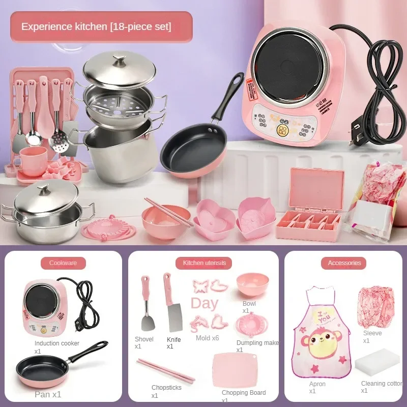Girl Baby Can Cook Funny Mini Kitchen Real Cooked Family Toy Set