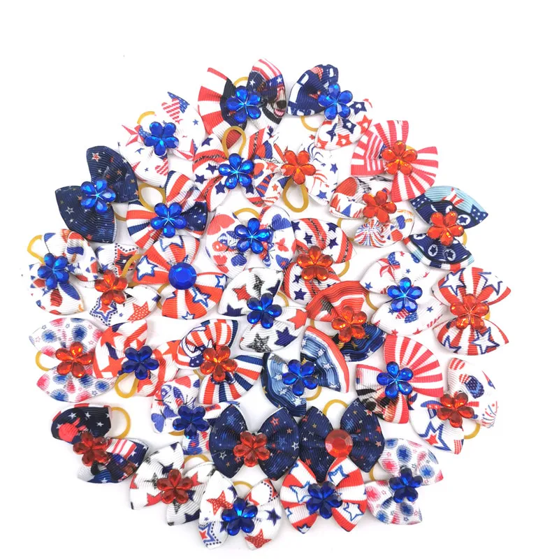 10/20/30pcs The Independence Day Small Dog Hair Bows Rubber Bands Pet Hair Accessories