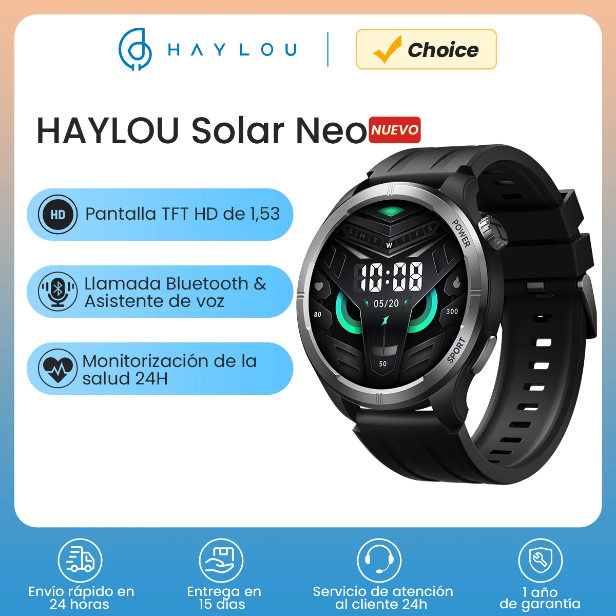 HAYLOU Solar Neo Smartwatchs 1.53'' HD Display 24H Health Monitoring Bluetooth Call Smart Watch Men Women Smart Sport Watchs