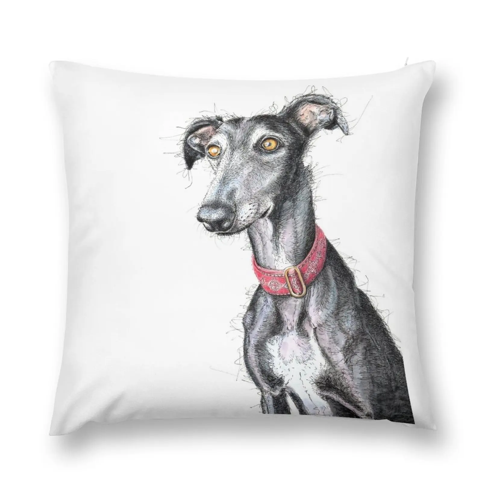 

A beautiful Greyhound wearing a red collar Throw Pillow Christmas Pillow pillows decor home
