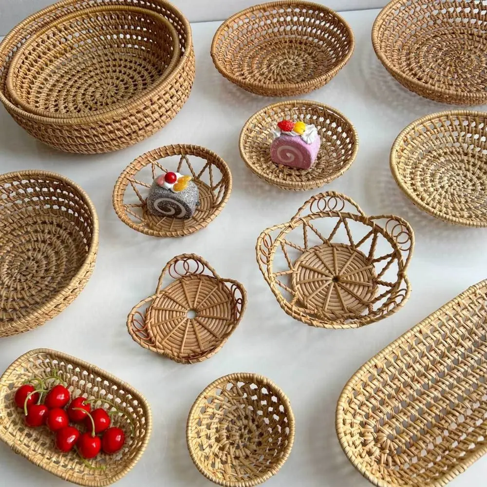 Household Snacks Storage Box Rattan Weaving Colorful Rattan Shell Tray Hand Woven Handwoven Rattan Woven Storage Tray 4