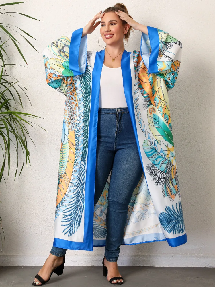 

Bohemian Printed Loose Long Kimono Dress Sexy Holiday Causal Summer Clothing Beach Wear Swim Suit Cover Up Outfits for Women