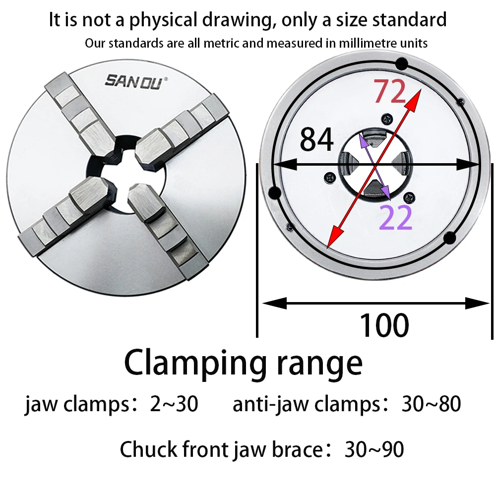 K12-100 4-Backen-selbstzentrierende 100 mm (3,94 Fuß) Drehmaschine, manuelles Scrollfutter für Mini-Mechanik-Drehmaschine für die Holzbearbeitung
